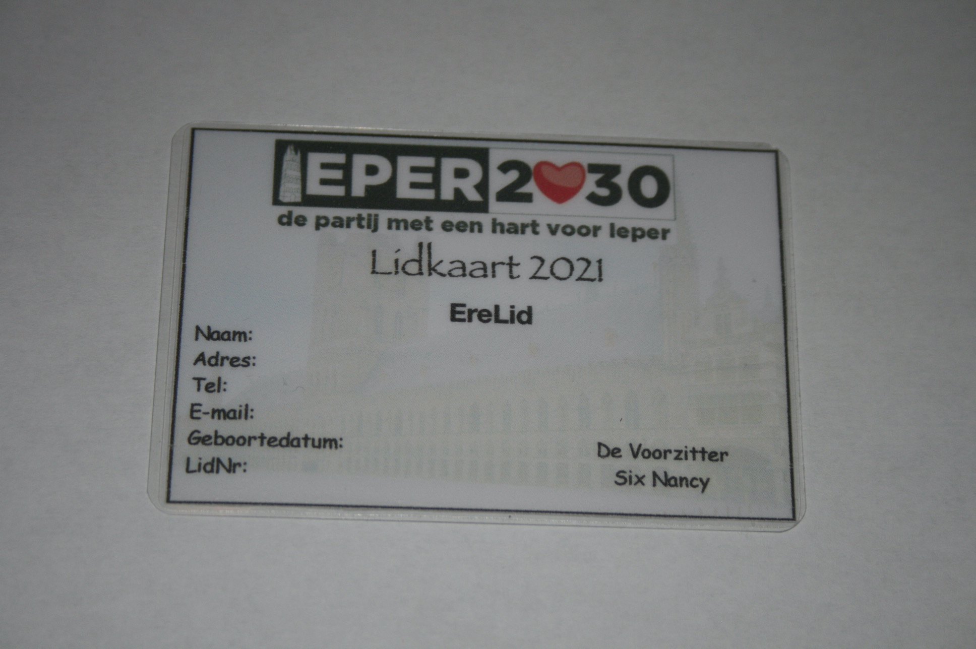 afbeelding van een lidkaart ere lid