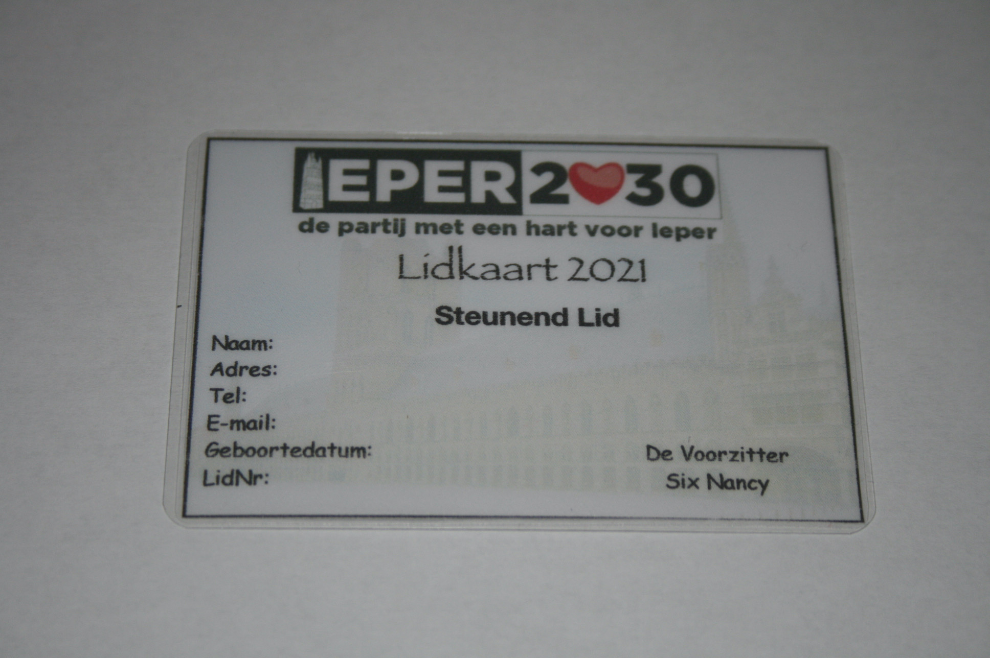 afbeelding van lidkaart steunend lid